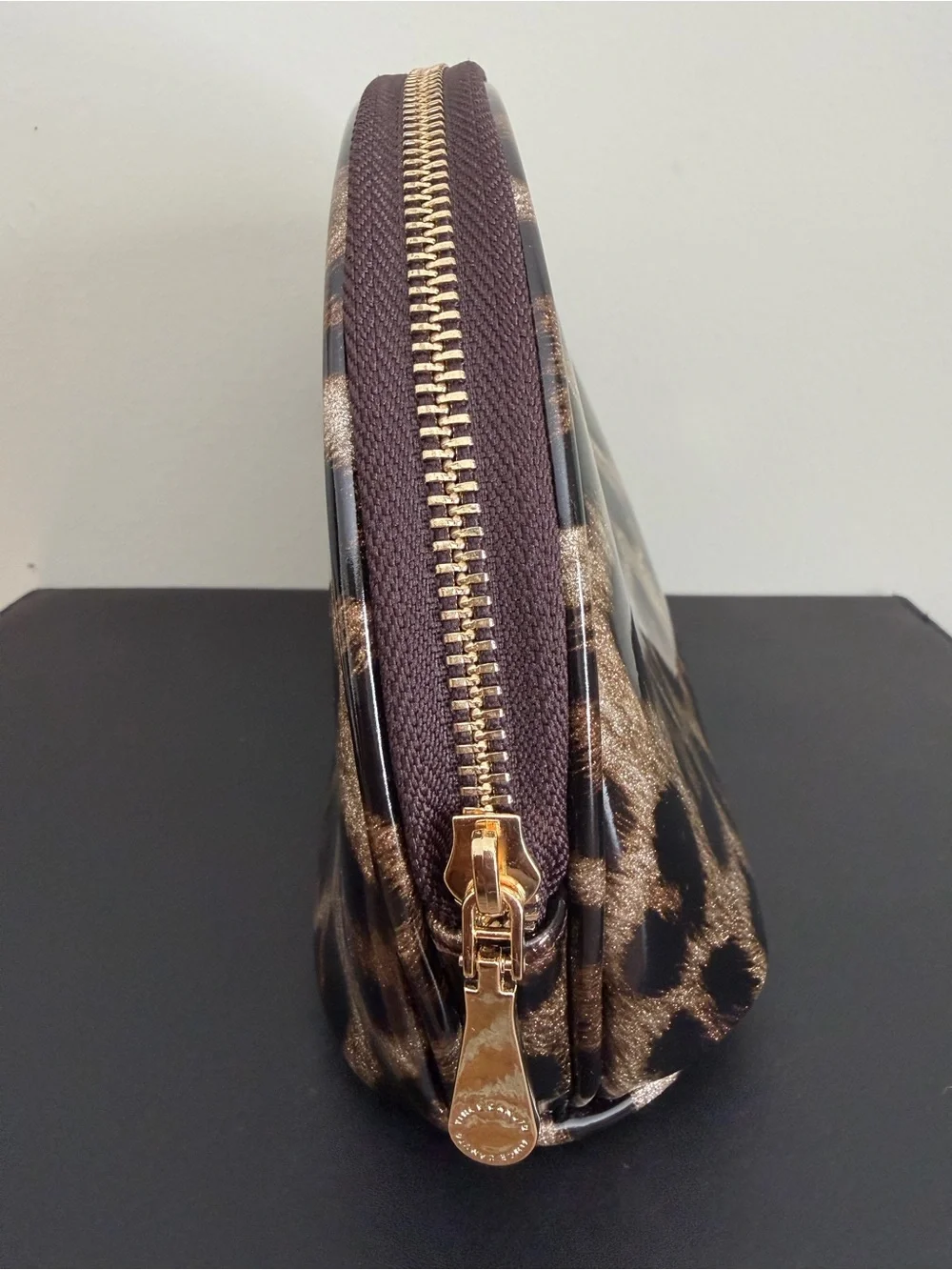 Vince Camuto Leopard Print Cosmetic Pouch - Brown/Black/Gold